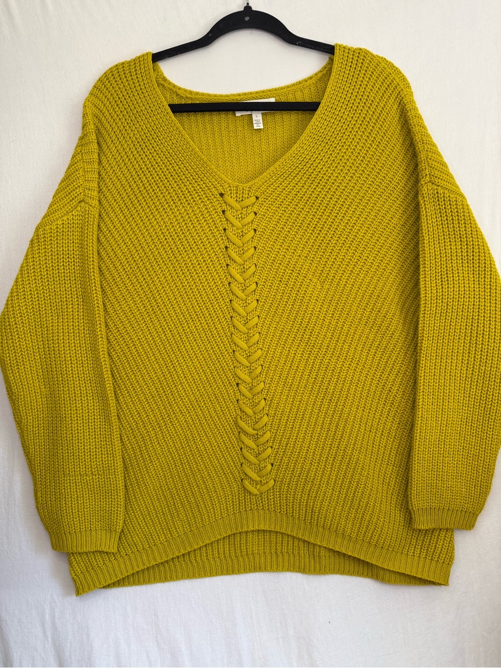 Jessica Simpson V-Neck Chunky Cable Knit Sweater - Chartreuse Size L